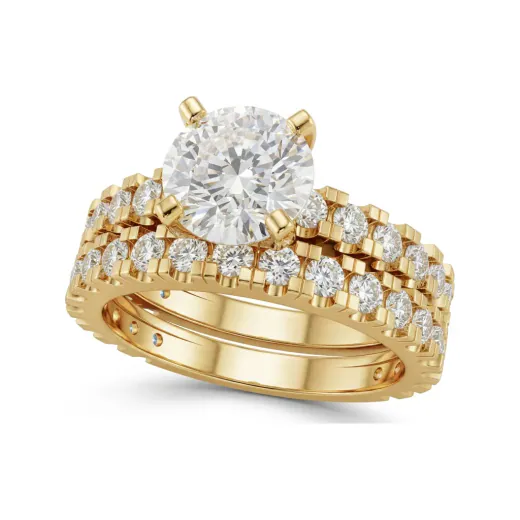 2.75 CTTW Round Solitaire & Pave Band Bridal Set in 10K Yellow Gold