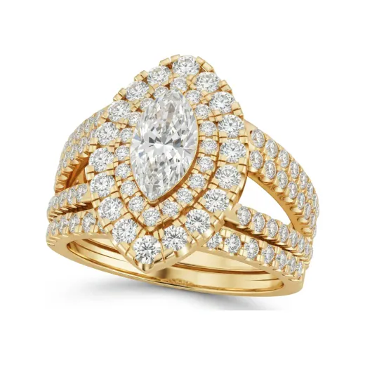 1.76 CTTW Marquise Double Halo Split Shank Bridal Set in 10K Yellow Gold