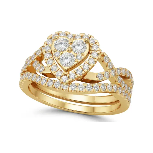 0.68 CTTW Heart-Shaped Halo Split Shank Pave Bridal Set in 10K Yellow Gold