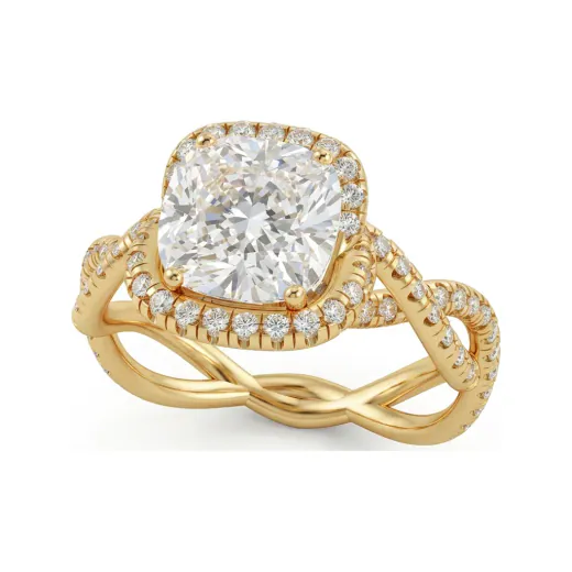 1.79 CTTW Cushion Halo Engagement Ring | Infinity Split Shank in 10K Yellow Gold