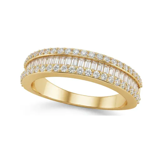 0.68 CTTW Baguette & Round Half Eternity Band | Channel in 10K Yellow Gold