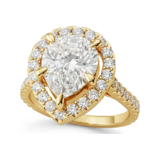 2.92 CTTW Pear Halo Micro-Pave Engagement Ring in 10K Yellow Gold