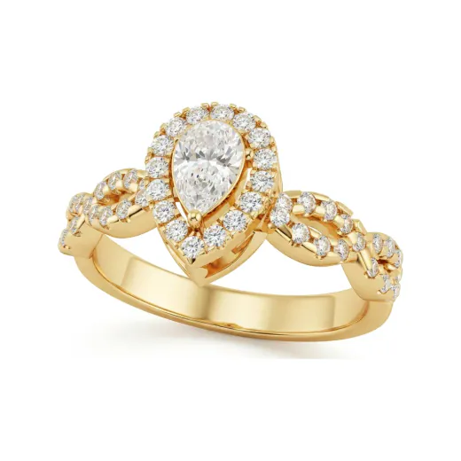 0.72 CTTW Pear Halo Engagement Ring with Infinity Shank in 10K Yellow Gold