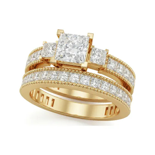 3.01 CTTW Princess & Baguette Channel-Set Bridal Set in 10K Yellow Gold