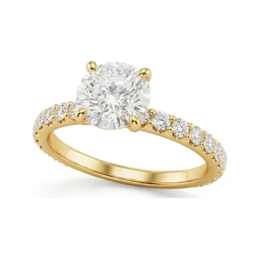1.69 CTTW Round Solitaire Engagement Ring with Pave Half Eternity Band in 10K Yellow Gold