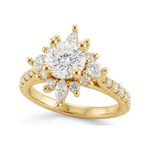 1.81 CTTW Starburst Marquise Halo Solitaire Engagement Ring in 10K Yellow Gold