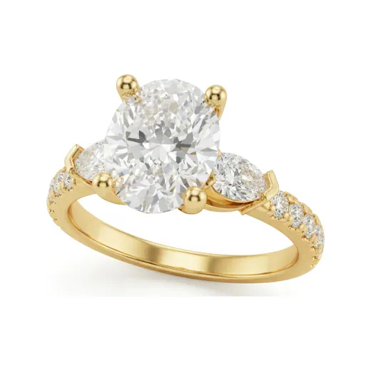 2.31 CTTW Initial Letter Ring with Micro-Pave Oval Accents in 10K Yellow Gold