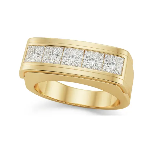 1.36 CTTW Lab Grown Diamond Mens Five-Stone Princess Channel Wedding Band | Wide