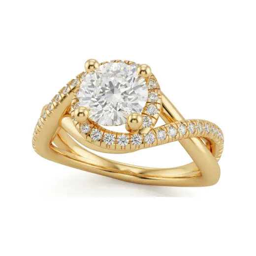 1.23 CTTW Bypass Halo Engagement Ring with Pave Shank in 10K Yellow Gold