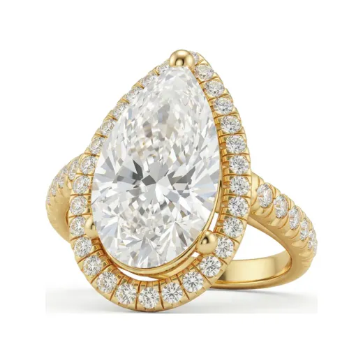 4.33 CTTW Pear-Shaped Halo Engagement Ring with Pave in 10K Yellow Gold