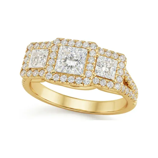 1.51 CTTW Lab Grown Diamond Princess Three-Stone Halo Split Shank Engagement Ring