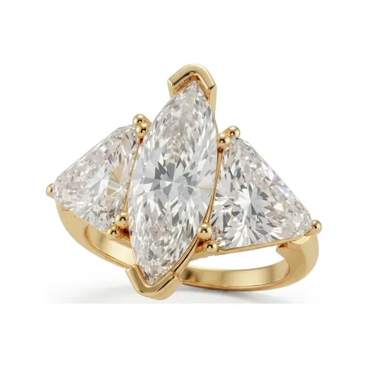5.41 CTTW Marquise & Trillion Three-Stone Colored Stone Ring in 10K Yellow Gold