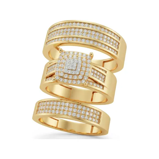 0.99 CTTW Lab Grown Diamond Cushion-Shaped Round Cluster Bridal Set with Micro-Pave