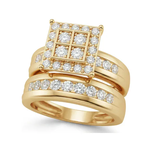 1.22 CTTW Lab Grown Diamond Geometric Cluster Bridal Set, Channel Set