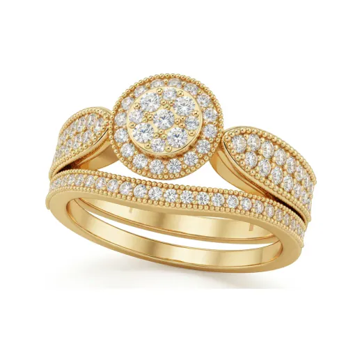 0.68 CTTW Lab Grown Diamond Cluster Halo Bypass Bridal Set | Multi-Row Pave