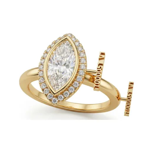 1.46 CTTW Marquise Halo Engagement Ring | Straight Shank Solitaire in 10K Yellow Gold