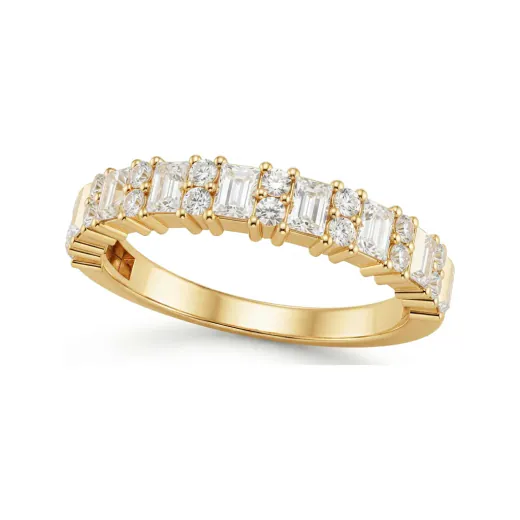 0.84 CTTW Baguette & Round Half-Eternity Wedding Band in 10K Yellow Gold