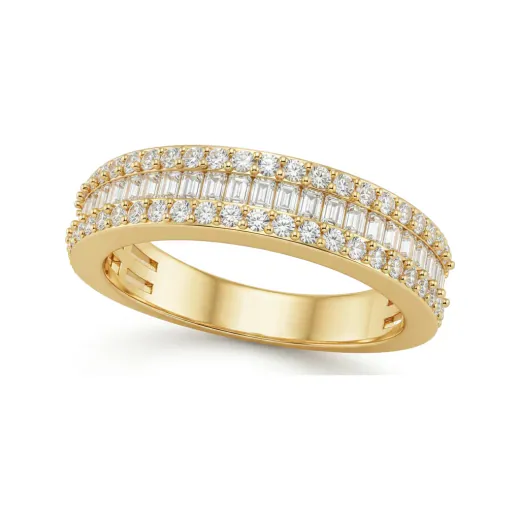 0.79 CTTW Baguette Half Eternity Band | Channel Set Wedding Ring in 10K Yellow Gold