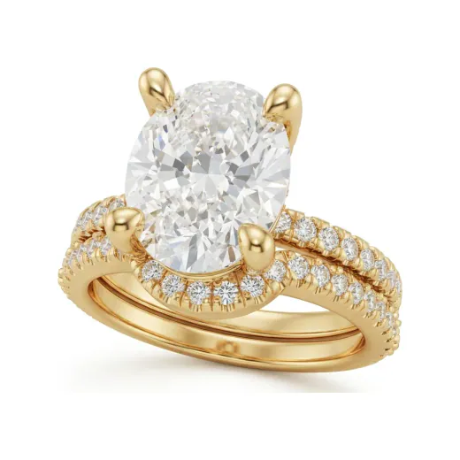 3.77 CTTW Oval Hidden Halo Engagement Ring | Pave Bridal Set in 10K Yellow Gold