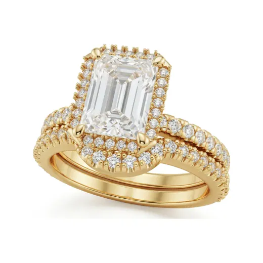 2.41 CTTW Radiant-Cut Halo Bridal Set | Pave Diamond Engagement Ring in 10K Yellow Gold