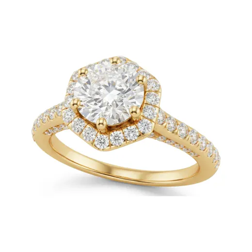 1.88 CTTW Cathedral Halo Engagement Ring with Pave Band in 10K Yellow Gold