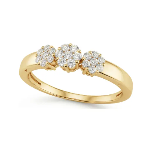 0.22 CTTW Floral Three-Stone Cluster Engagement Ring in 10K Yellow Gold