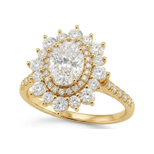 1.33 CTTW Oval Floral Cluster Halo Engagement Ring in 10K Yellow Gold