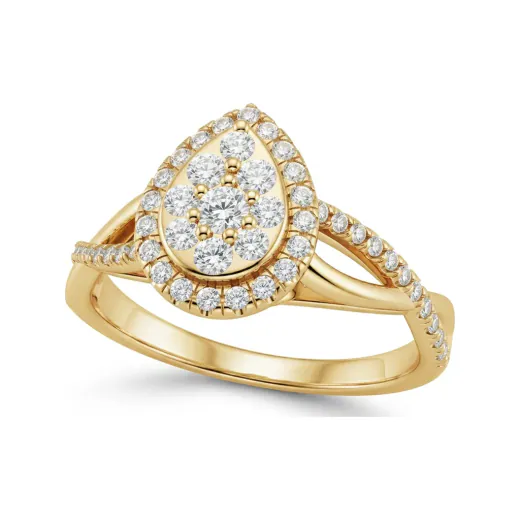 0.35 CTTW Pear Halo Infinity Split Shank Engagement Ring in 10K Yellow Gold