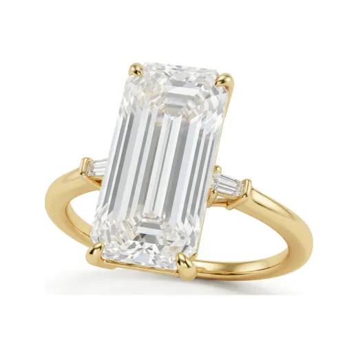 3.13 CTTW Lab Grown Diamond Emerald Cut Three Stone Ring | Baguette Accent Ring