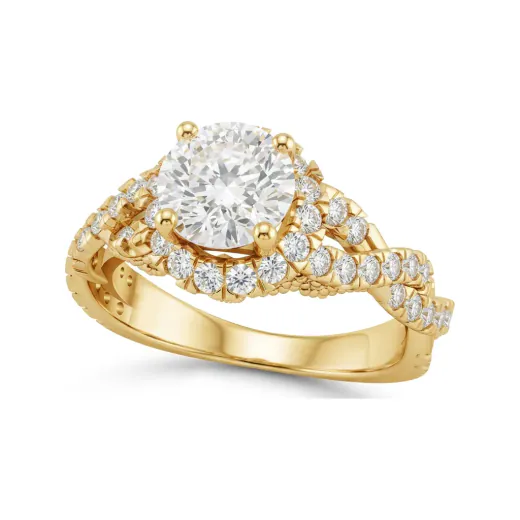 1.69 CTTW Two-Tone Halo Engagement Ring | Colored Center Stone in 10K Yellow Gold