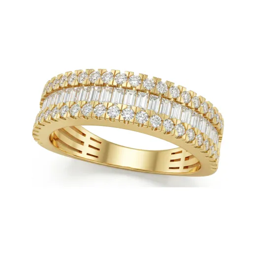 0.98 CTTW Baguette & Round Multi-Row Eternity Band in 10K Yellow Gold