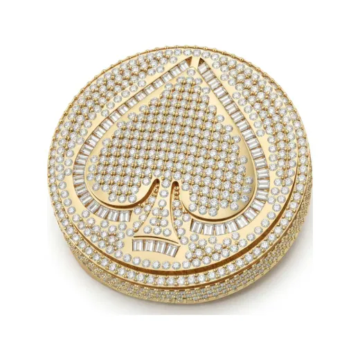 1.87 CTTW Mens Spade Signet Ring with Pave & Baguettes in 10K Yellow Gold