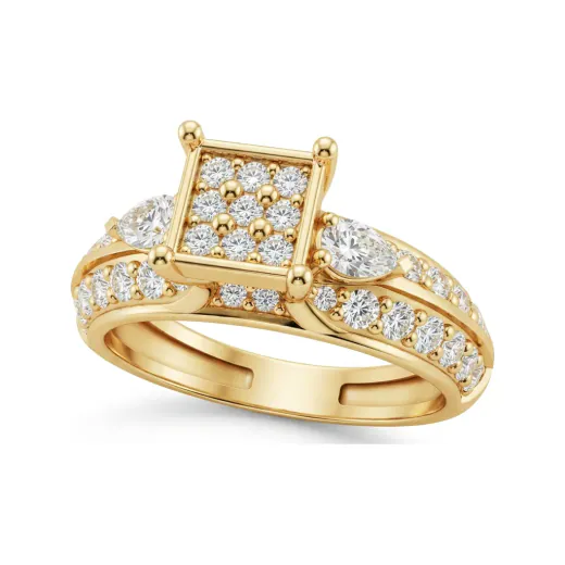 0.81 CTTW Vintage Filigree Floral Halo Ring with Pear Diamonds in 10K Yellow Gold
