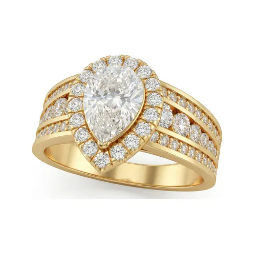 1.31 CTTW Domed Flower Cluster Statement Ring with Pear and Round Stones in 10K Yellow Gold