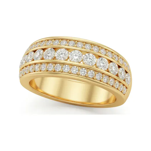 0.93 CTTW Dome Multi-Row Wedding Band | Wide Bombe Ring in 14K Yellow Gold
