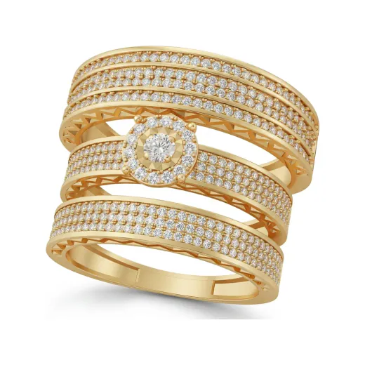 1.05 CTTW Lab Grown Diamond Multi-Row Micro-Pave Halo Wide Band Ring