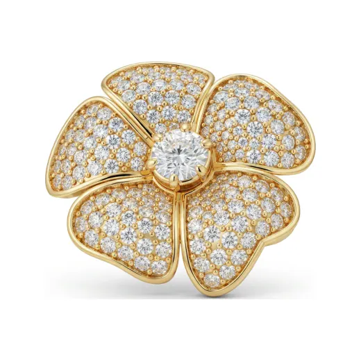 1.85 CTTW Round Flower Cluster Ring with Pave Diamonds in 10K Yellow Gold
