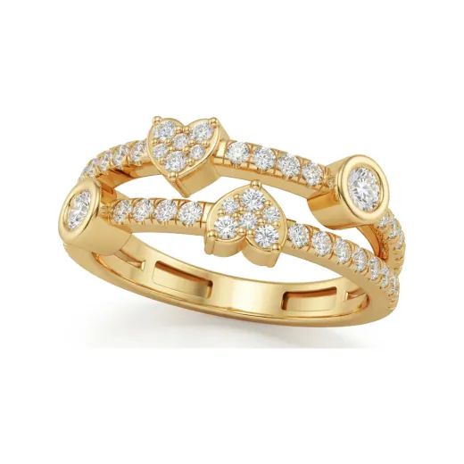 0.47 CTTW Heart Motif Bypass Wedding Band with Bezel and Pave in 14K Yellow Gold