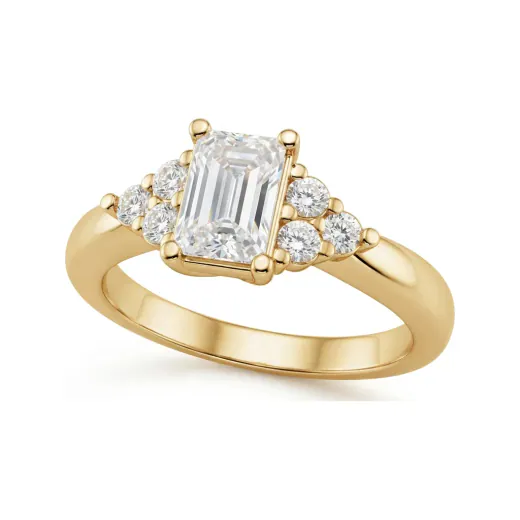 0.81 CTTW Emerald-Cut Cathedral Engagement Ring | Diamond Cluster in 10K Yellow Gold