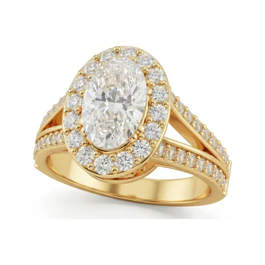1.36 CTTW Oval Halo Engagement Ring with Pave Split Shank in 10K Yellow Gold
