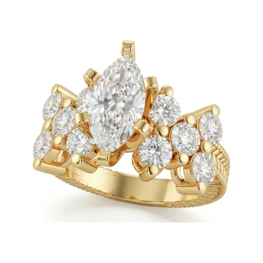 2.42 CTTW Marquise Cluster Engagement Ring | Prong-Set Ring in 10K Yellow Gold