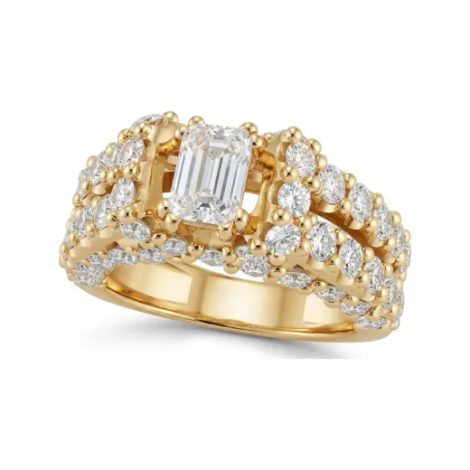 3.34 CTTW Radiant Cut Solitaire Engagement Ring, Pave Split Shank in 10K Yellow Gold