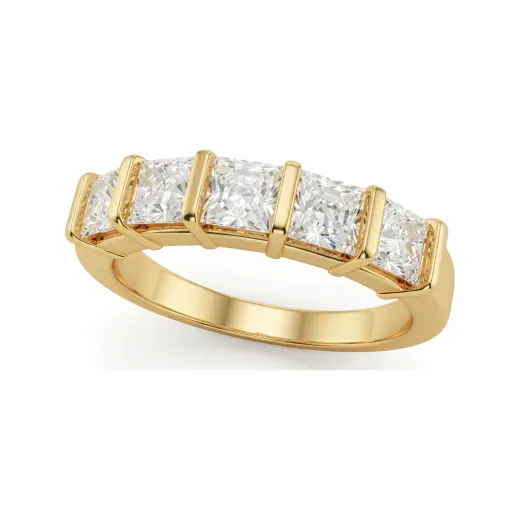 1.34 CTTW Five-Stone Emerald & Princess Channel-Set Wedding Band in 14K Yellow Gold