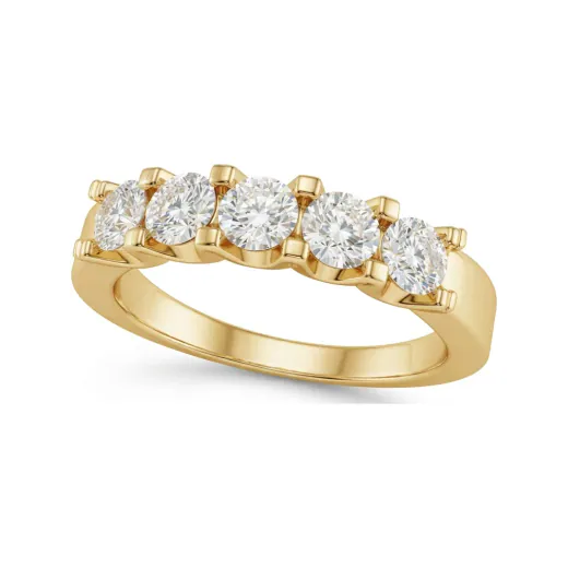 0.84 CTTW Five-Stone Shared Prong Wedding Band in 14K Yellow Gold