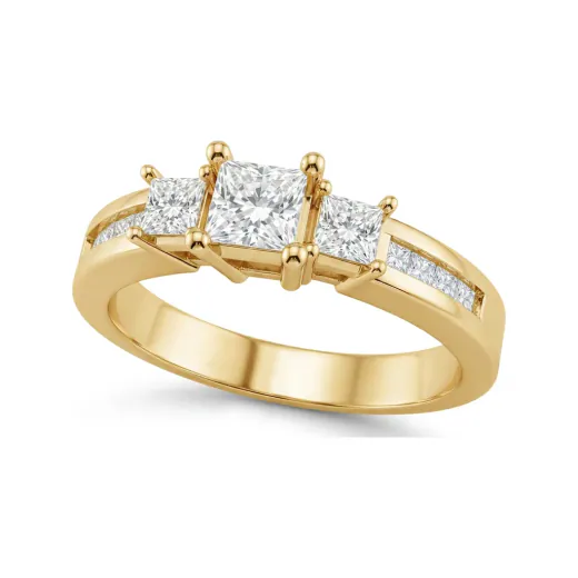 0.68 CTTW Lab Grown Diamond Princess Three-Stone Ring with Channel Accents