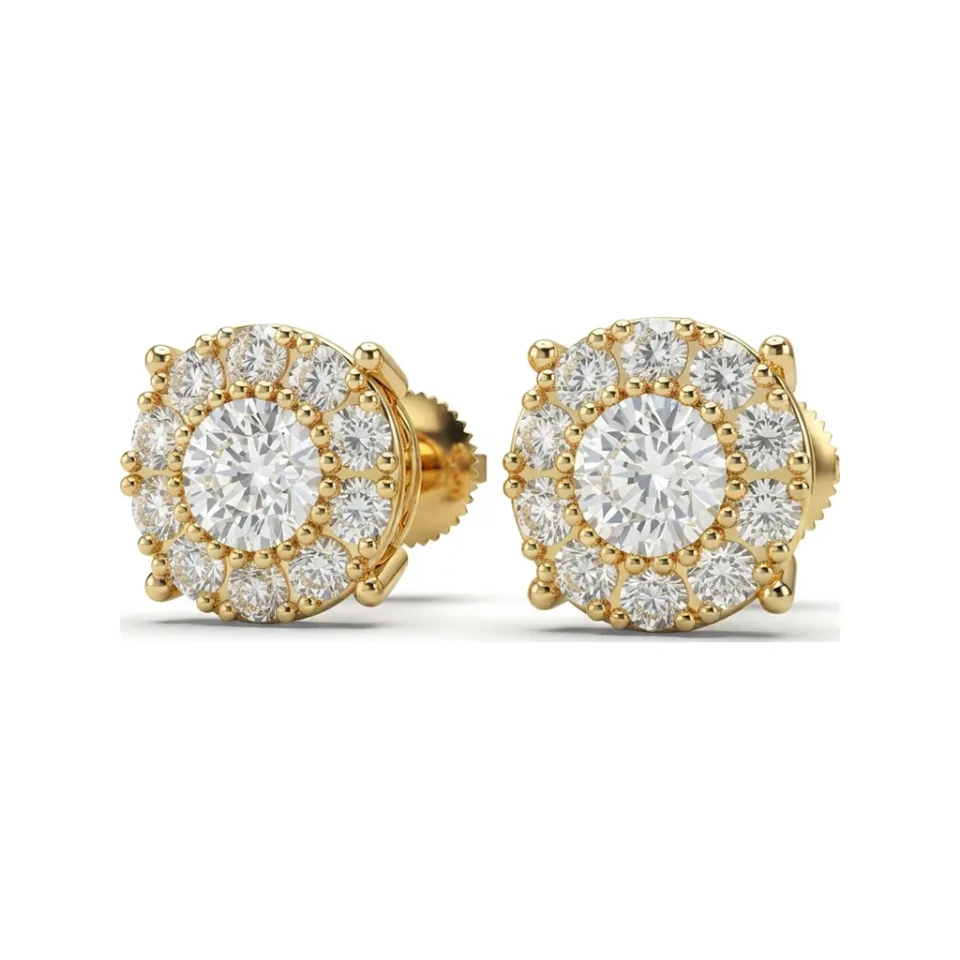 0.44 CTTW Lab Grown Diamond Round Halo Stud Earrings with Pave Cluster image 1