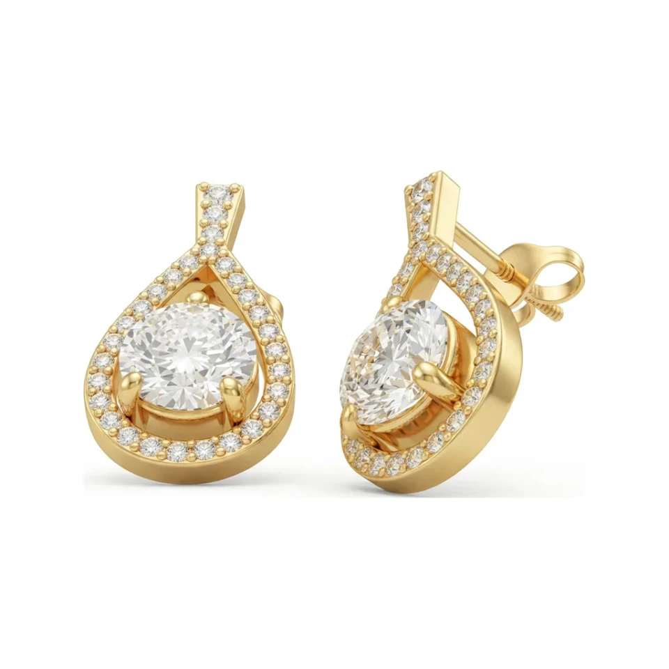 2.69 CTTW Round Lab Grown Diamond Teardrop Halo Ribbon Earrings | Micro-Pave image 1