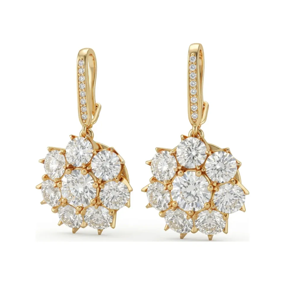 4.55 CTTW Lab Grown Diamond Flower Cluster Leverback Drop Earrings Dangles image 1