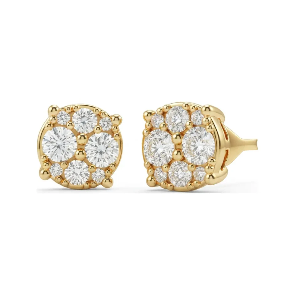0.94 CTTW Lab Grown Diamond Round Pave Cluster Studs | Everyday Sparkle image 1