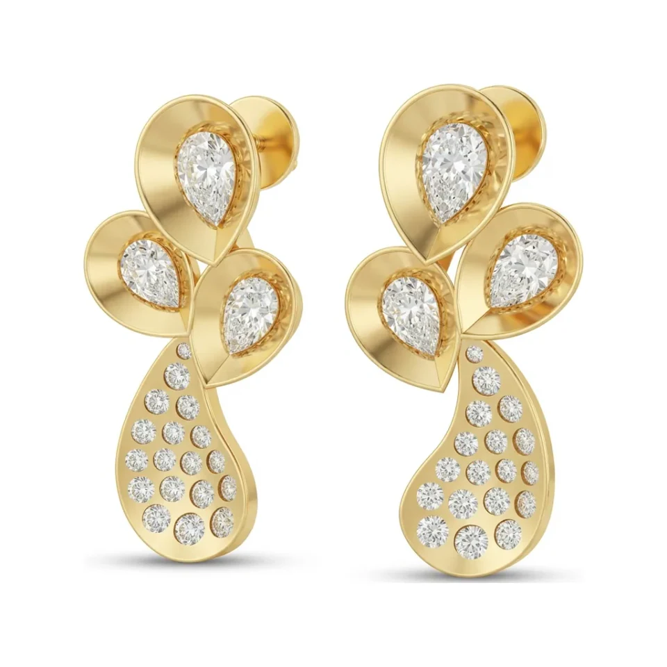 0.79 CTTW Pear Lab Grown Diamond Floral Cluster Stud Earrings | Pave Teardrop image 1